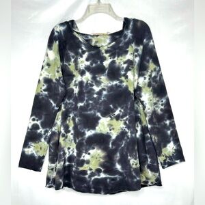 Soft Surroundings Sweatshirt Hoodie Tie Dye Charcoal Green Boho Casual Comfy SzL